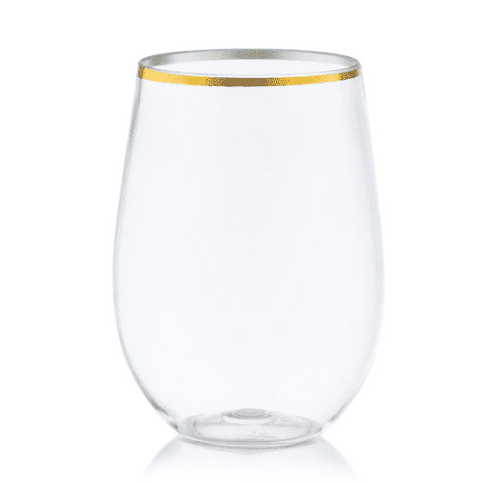 16 oz. Stemless Wine Plastic Goblet w/ Gold Rim 6ct.