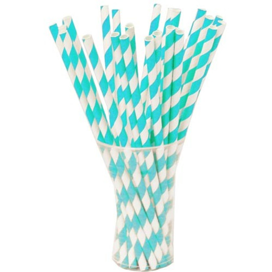 Aqua Striped Paper Straws 25ct.