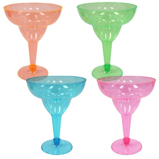 Assorted Neon Colors Plastic 12oz 2-Piece Margarita Cups, 12 Count
