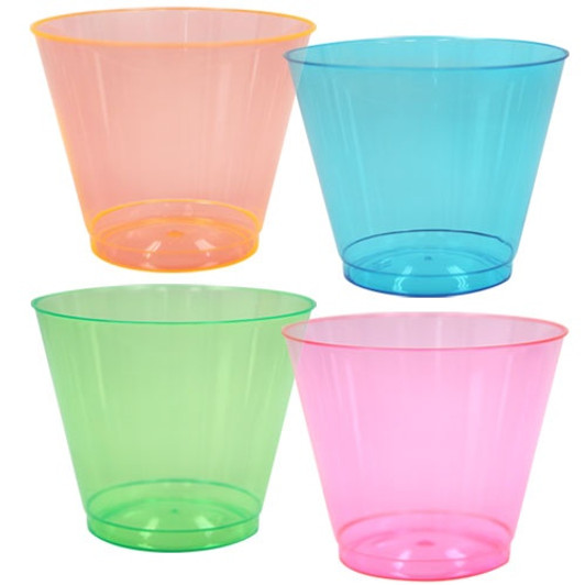 Assorted Neon Colors Plastic 9oz Tumblers Cups 50 Count