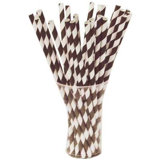 Black & White Striped Paper Straws 25ct.