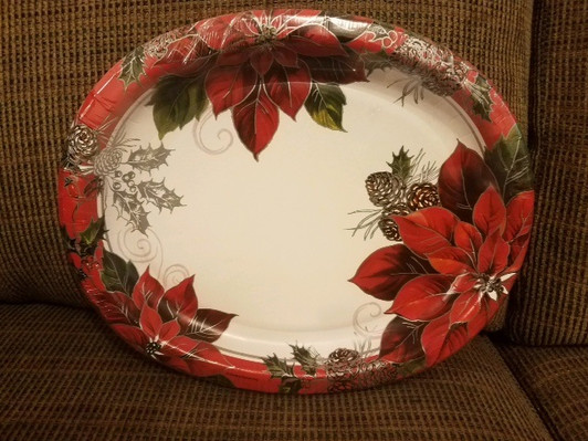 Christmas Poinsettia Oval Paper Platters, 10" x 12" 8ct.