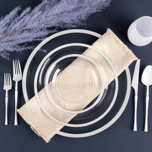 Contrast Collection 7" & 10" Combo Plates Clear White Rim 128 Count