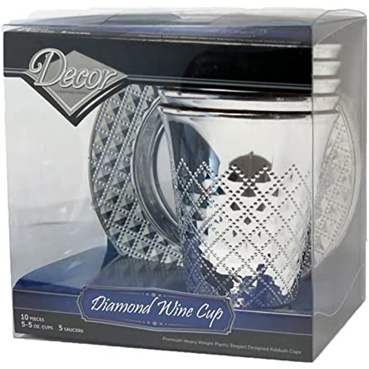 Diamond Kiddush Disposable Wine Cups and Saucers Silver 10ct
