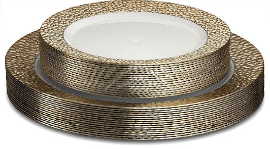 Glitz Collection 7.5" White w/Rose Gold Hammered Border Salad Plastic Plates, 8ct.