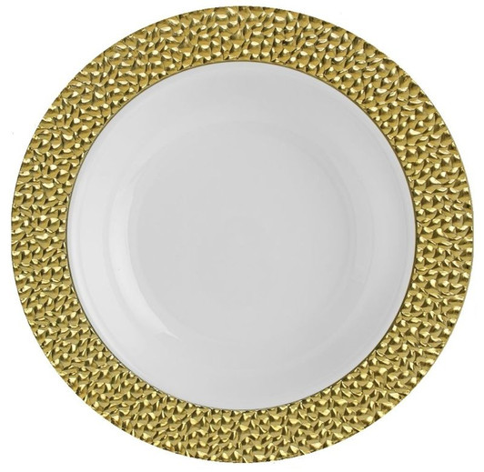 Hammered Collection 5oz. White w/ Gold Hammered Border Plastic Bowls 10ct