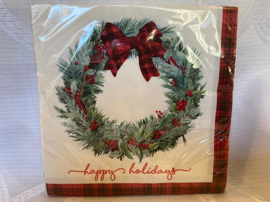 Holiday Wreath Christmas Lunch Napkins w/ Bow 30ct.