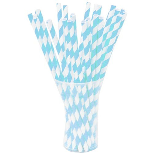 Light Blue Striped Paper Straws 25ct.
