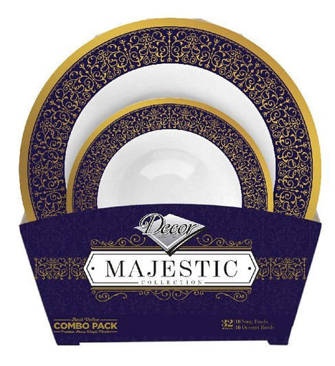 Majestic Collection Tableware Set of 32 White Bowls w/Blue and Gold Border