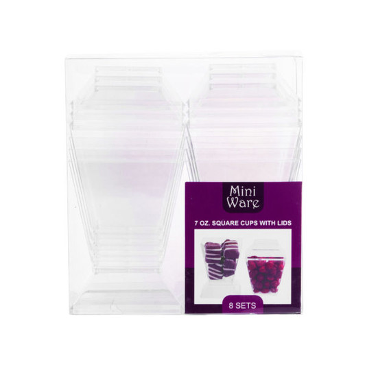 MiniWare Square Plastic Cups With Lids Large 7 oz 8ct.