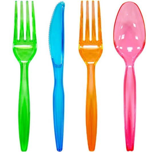Neon Assorted Colors Plastic Combo Cutlery 24 Count