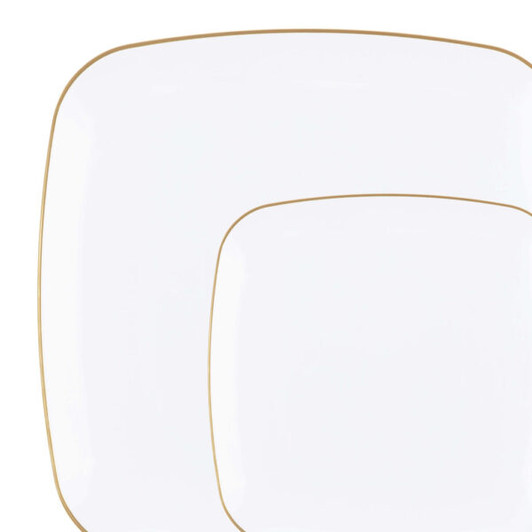 Organic White w/ Gold Rim Square Plastic Banquet / Dinner 10" Party Wedding Plates (10 count)