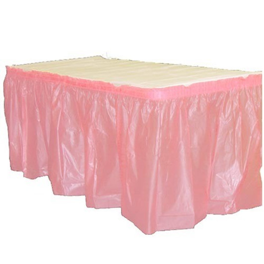 Pink Plastic Rectangular Table Skirt 14ft.x29in