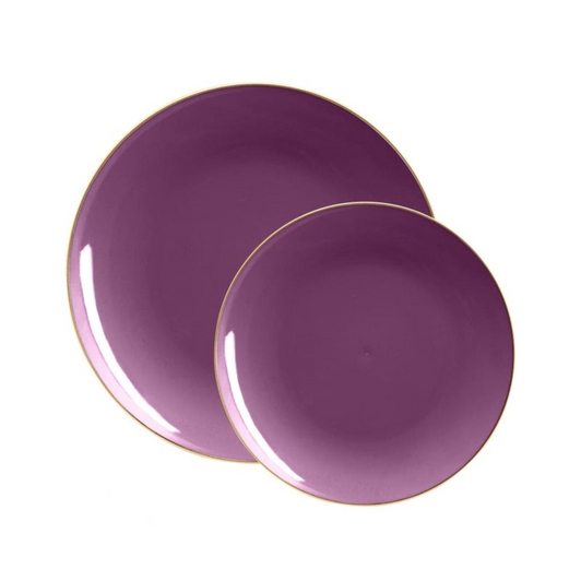 Purple w/ Gold Rim 10.25" Plastic Wedding Dinner Plates