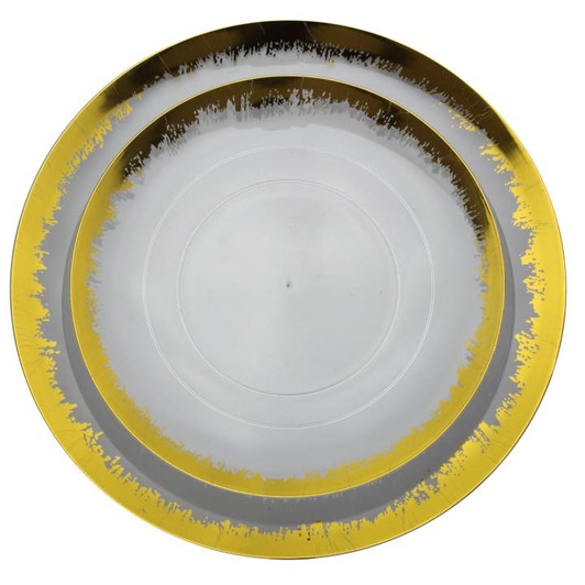 Scratched Clear & Gold 10" Dinner Plastic Party Plates 10ct.