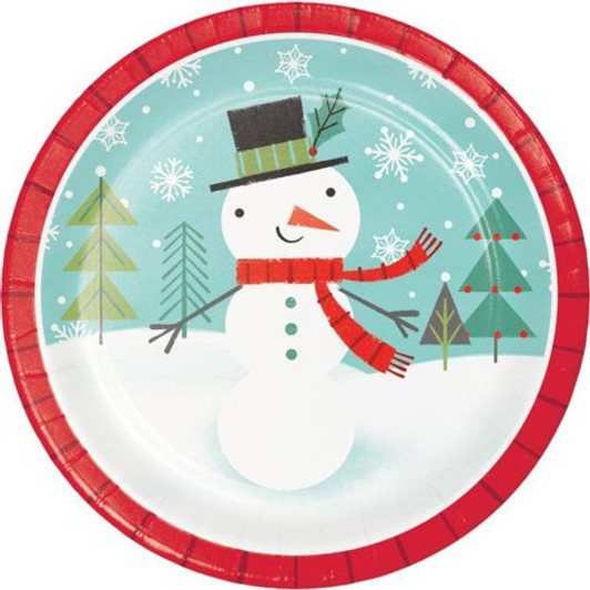Winter Snowman 9" Christmas Dinner Paper Plates, 8 count
