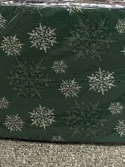 Green w/ Silver Snowflake Christmas Holiday Lunch Napkins 20ct.
