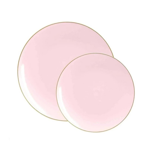 Blush Pink w/ Gold Rim 7.25" Plastic Wedding Dinner Plates 10ct.