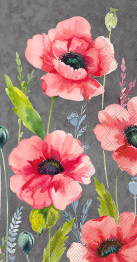 red poppy floral guest buffet napkins