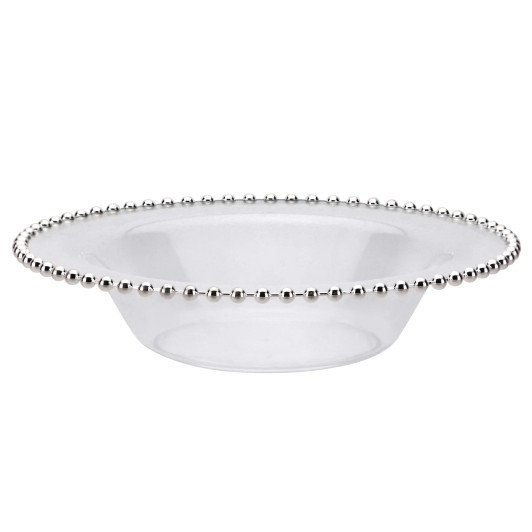 clear soup bowl w/ silver beads plastic