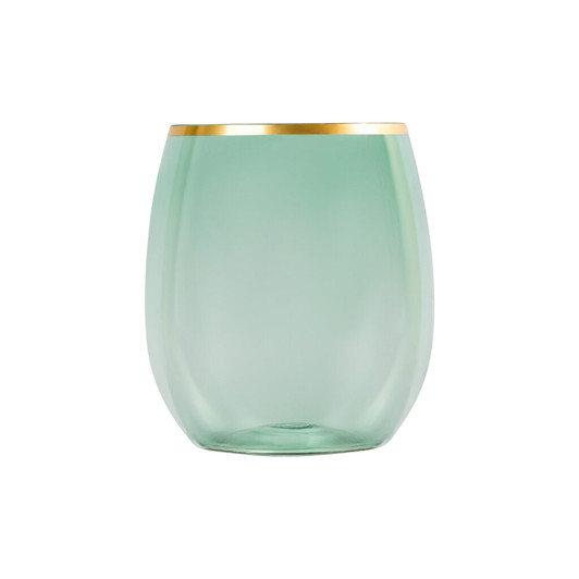 green w/ gold rim plastic wine stemless goblets
