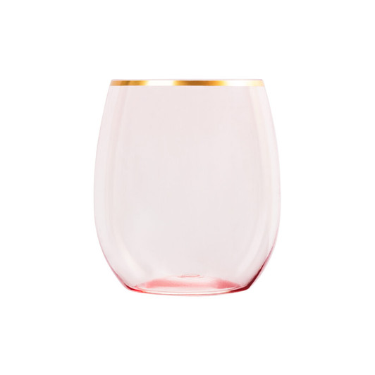 pink w/ gold rim plastic wine stemless goblets