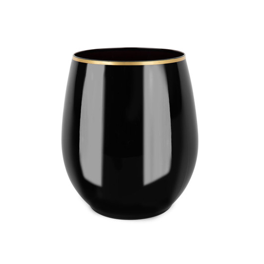 Visions 12 oz. Heavy Weight Clear Plastic Stemless Wine Glass with Gold Rim  - 16/Pack