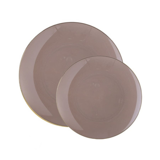 Taupe w/ Gold Rim 7.25"  Plastic Wedding Salad / Appetizer Plates 10ct.