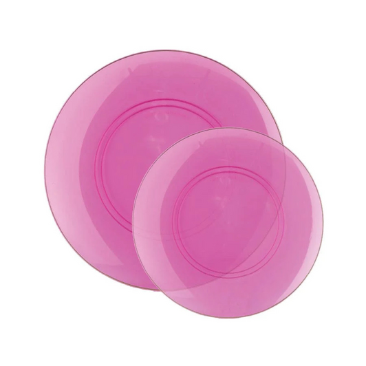 Transparent Hot Pink  w/ Gold Rim 7.25"  Plastic Wedding Salad / Appetizer Plates 10ct.