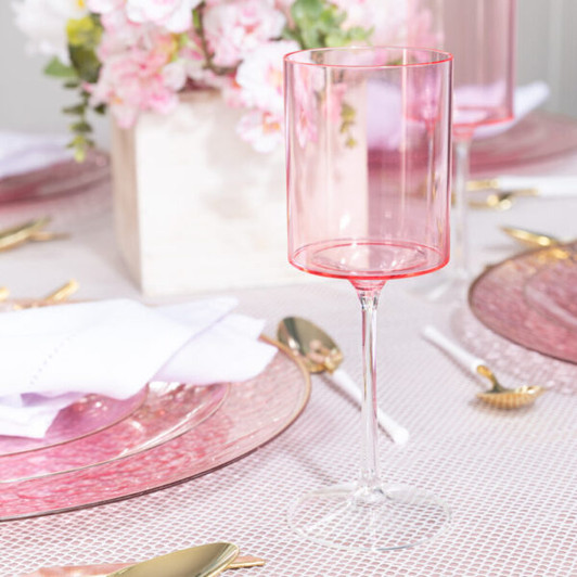pink clear plastic wine glass 9oz.