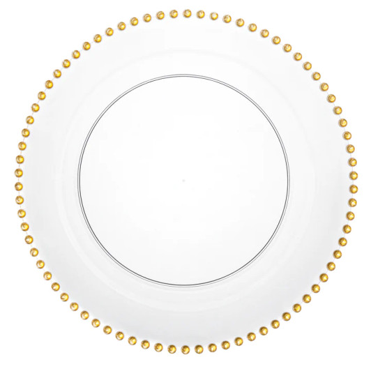 clear plastic plates w/ gold beads