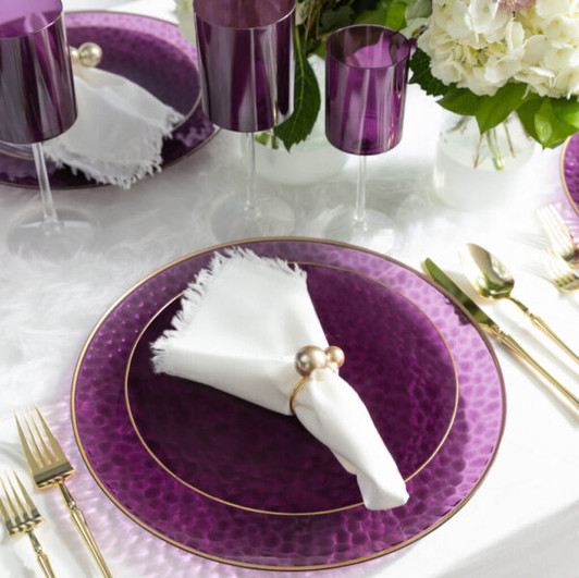 hammered purple plastic dinner wedding plates