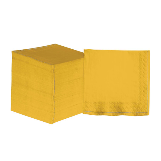 Yellow with Gold Stripe Paper Cocktail Napkins | 20 Napkins