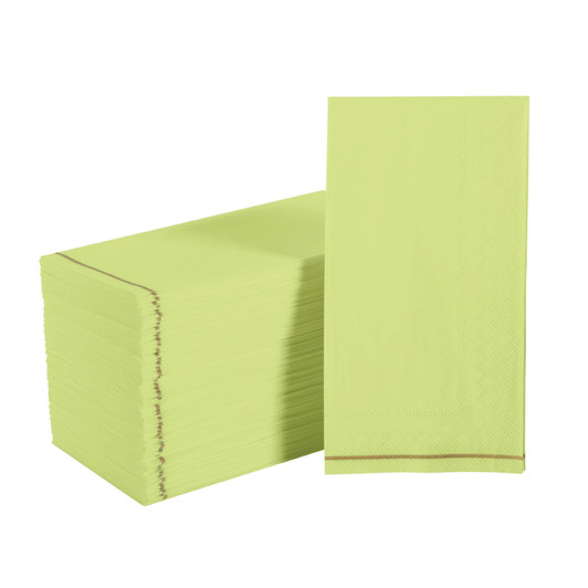 Lime Green with Gold Stripe Guest Paper Dinner Napkins | 16 Napkins