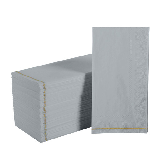 Grey with Gold Stripe Guest Paper Dinner Napkins | 16 Napkins