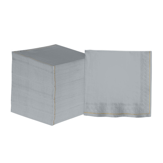 Grey with Gold Stripe Paper Lunch Napkins | 20 Napkins