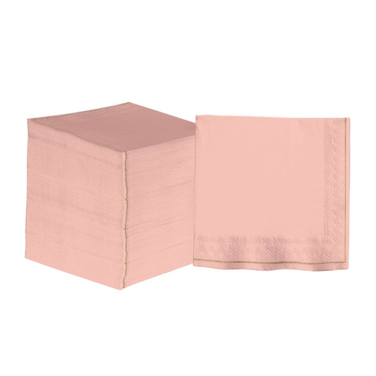 Coral with Gold Stripe Paper Lunch Napkins | 20 Napkins