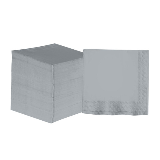 Grey with Silver Stripe Paper Cocktail Napkins | 20 Napkins