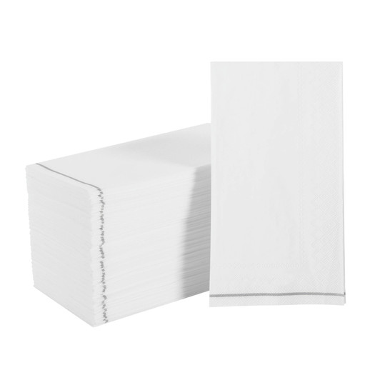 White with Silver Stripe Guest Paper Napkins | 16 Napkins