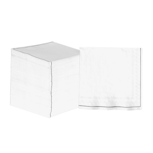 White with Silver Stripe Paper Lunch Napkins | 20 Napkins