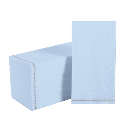Ice Blue with Silver Stripe Guest Paper Napkins | 16 Napkins
