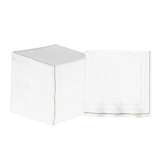 White with Gold Stripe Lunch Paper Napkins | 20 Napkins
