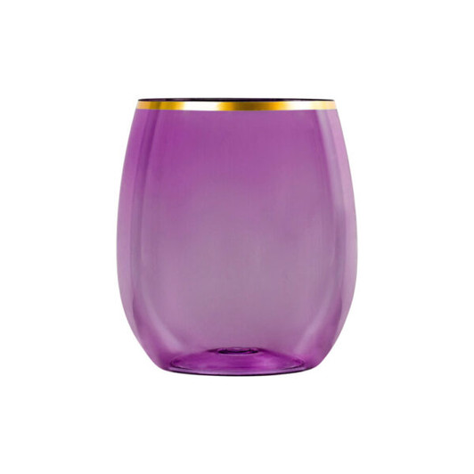 purple  w/ gold rim plastic wine stemless goblets