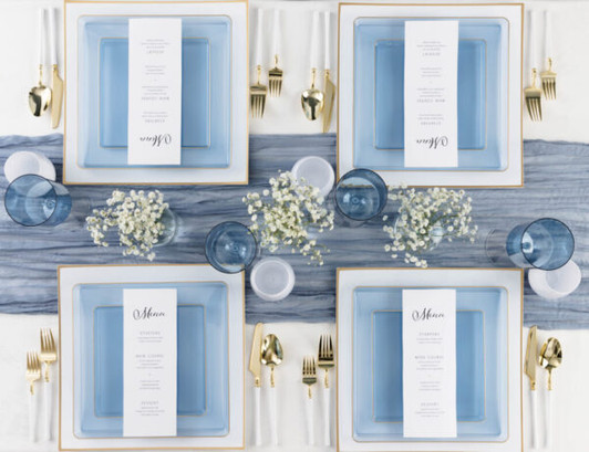 Blue w/ gold edge square salad plates