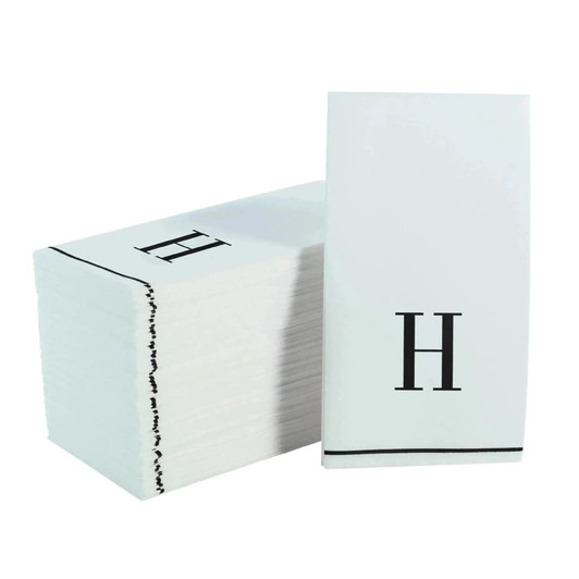 Disposable Paper Dinner Napkins with Black Monogram "H" - 42 Count (3 Sets of 14)