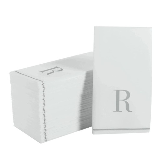 Disposable Paper Dinner Napkins with Silver Monogram "R" - 42 Count (3 Sets of 14)