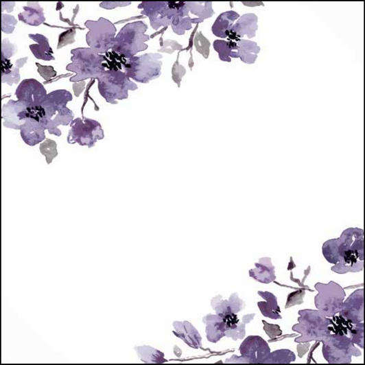 Purple Watercolor Floral Corner Luxurious Cocktail Disposable Paper Napkins 20 Pack