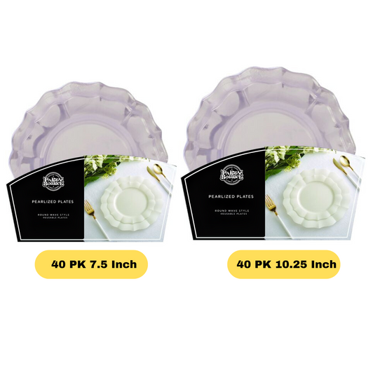 Pearl Linen Waved High-Quality 10.25" Dinner & 7.5" Salad Plastic Party Plates, Pack of 80