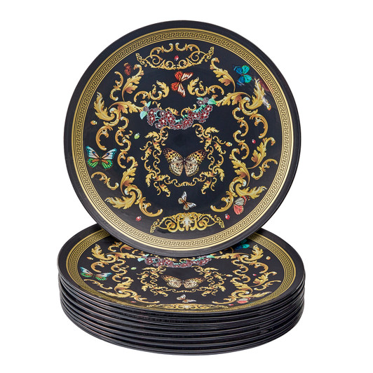 Versace Inspired 10.25 Inch Black Dinner Disposable Plastic Party Plates