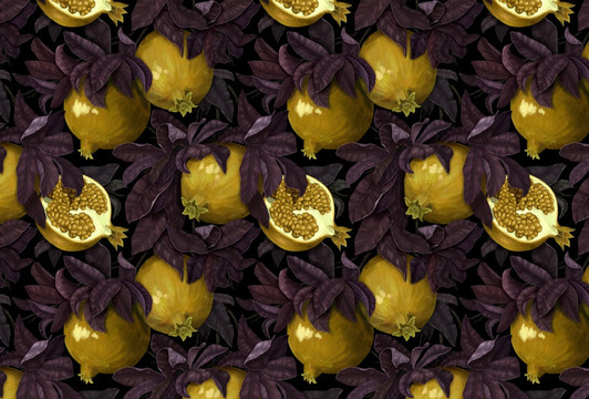 Pomegranate Foliage Yellow Placemat 12.5" x 12.5" Durable Heavyweight Paper - 24 Count